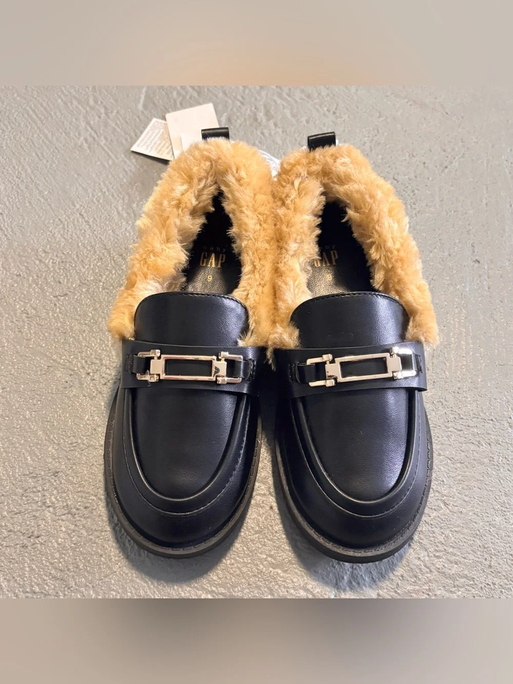 Baby Gap Toddler Faux Fur Loafers Black Kids Girls Size 9